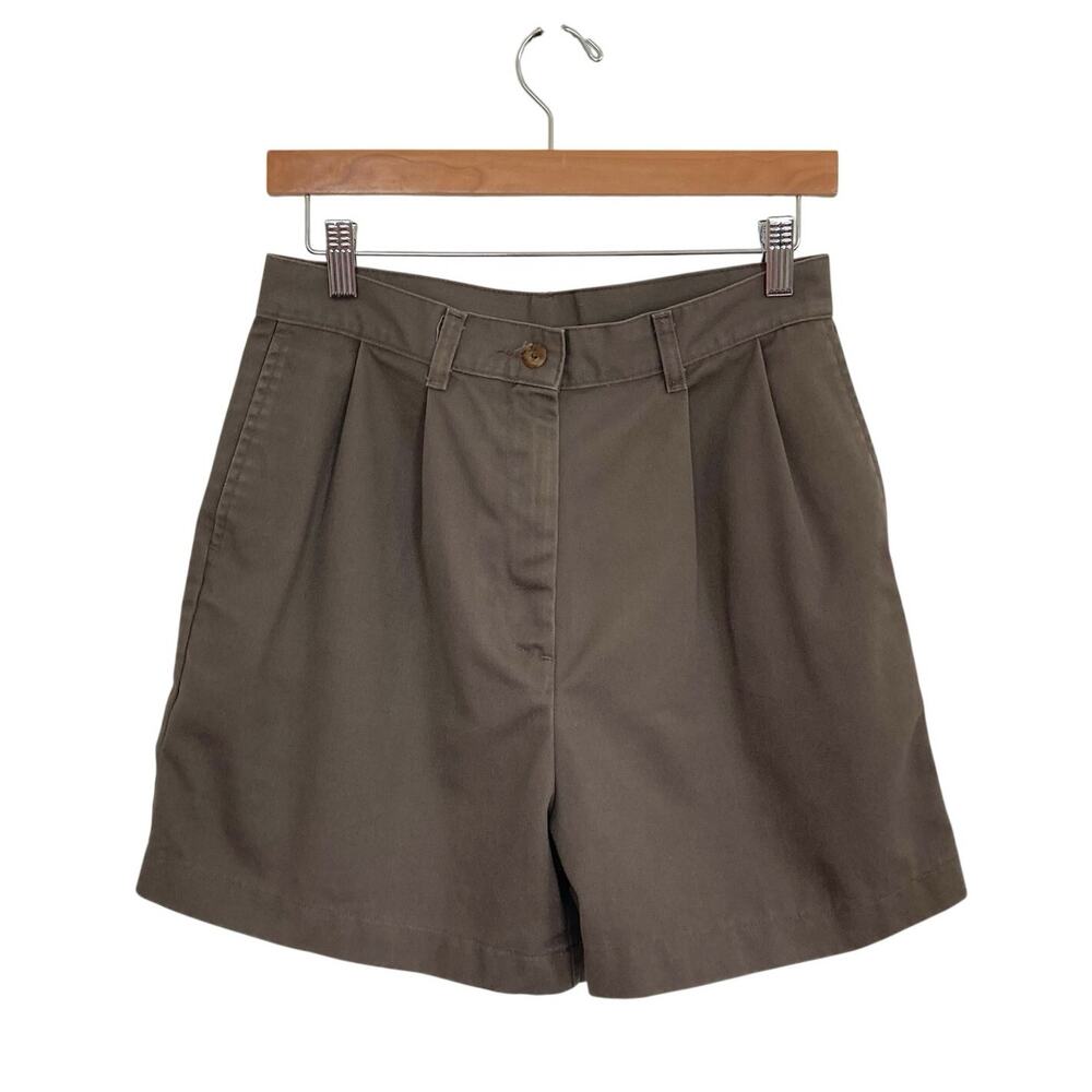 Vintage 90s Dark Olive High Waisted Pleated Mom Shorts Size 10